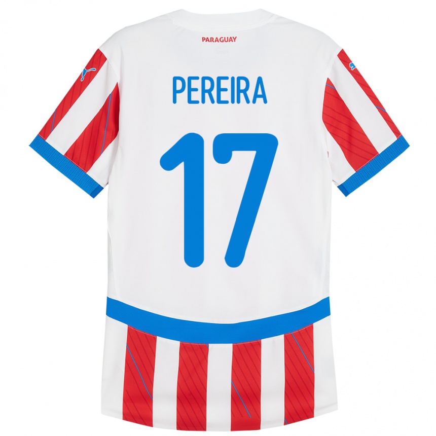 Kids Football Paraguay Kevin Pereira #17 White Red Home Jersey 24-26 T-Shirt Za