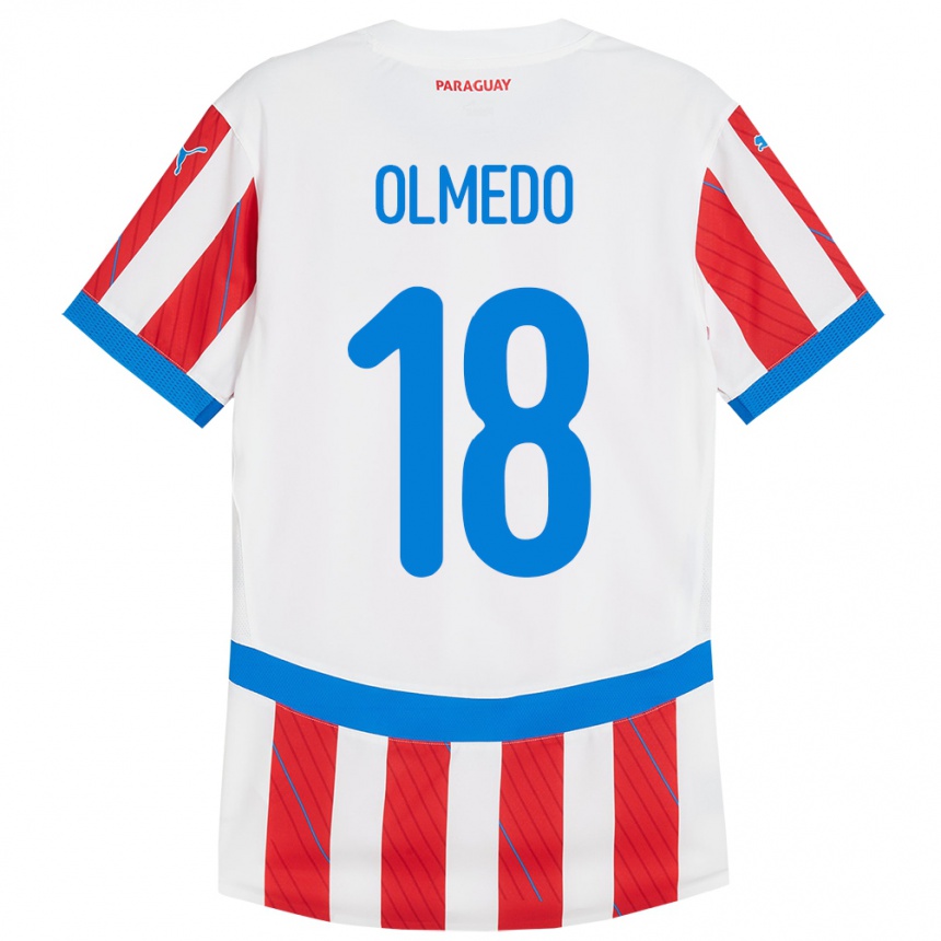 Kids Football Paraguay Cesar Olmedo #18 White Red Home Jersey 24-26 T-Shirt Za