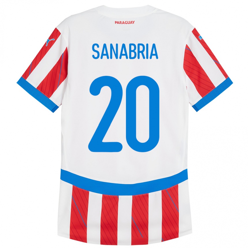 Kids Football Paraguay Tobías Sanabria #20 White Red Home Jersey 24-26 T-Shirt Za