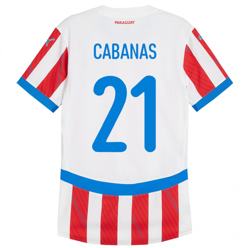 Kids Football Paraguay Víctor Cabañas #21 White Red Home Jersey 24-26 T-Shirt Za