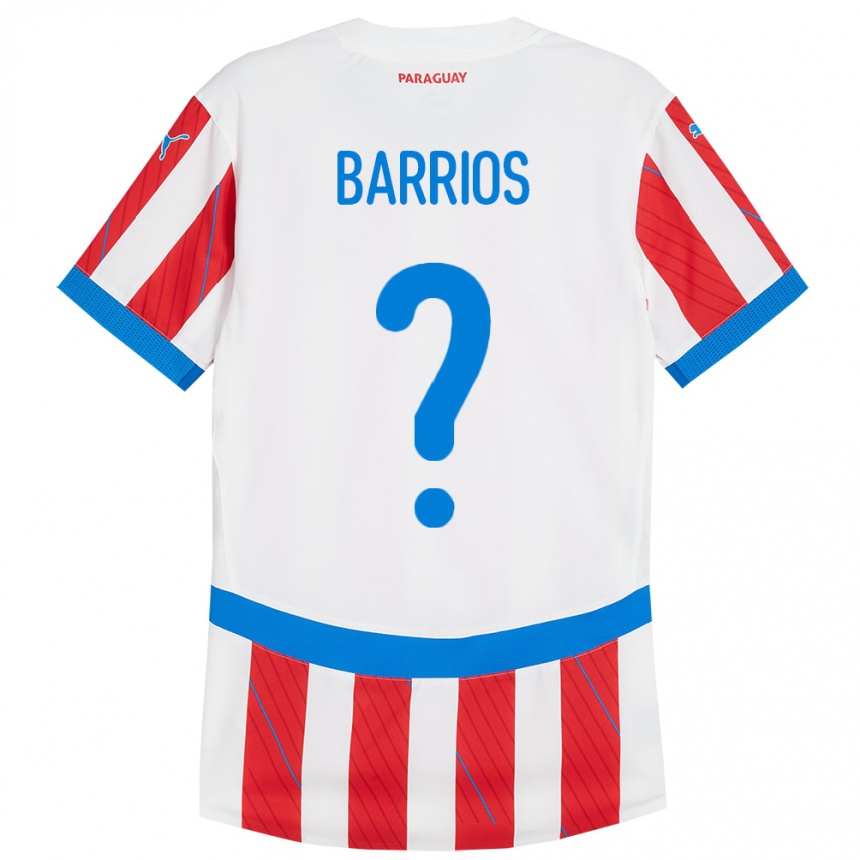 Kids Football Paraguay Fabio Barrios #0 White Red Home Jersey 24-26 T-Shirt Za