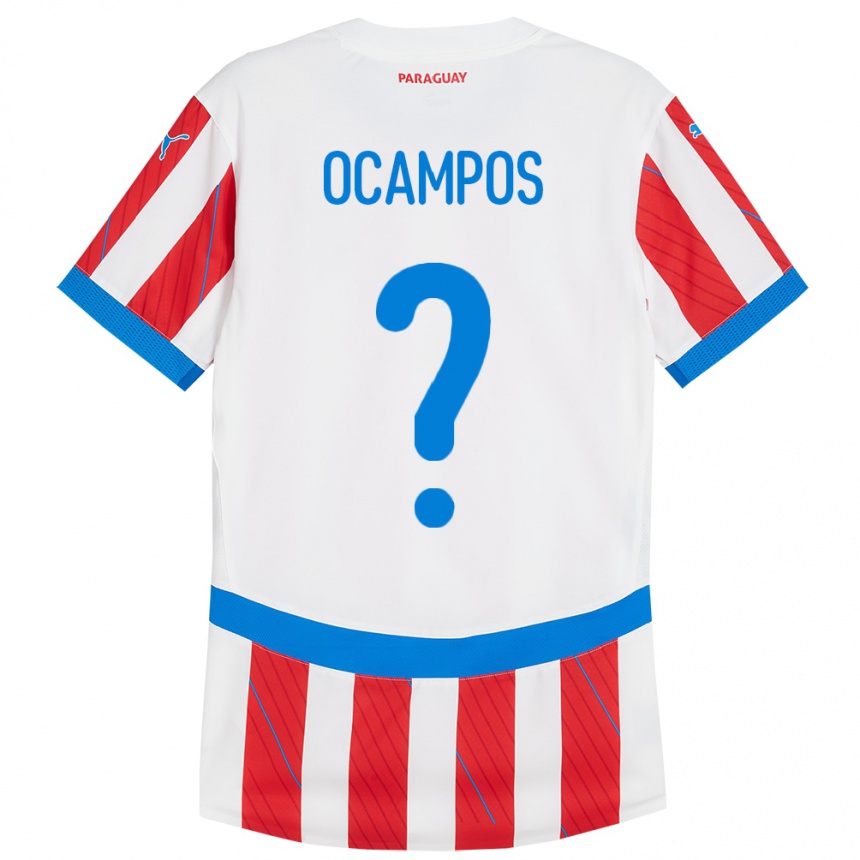 Kids Football Paraguay Santiago Ocampos #0 White Red Home Jersey 24-26 T-Shirt Za