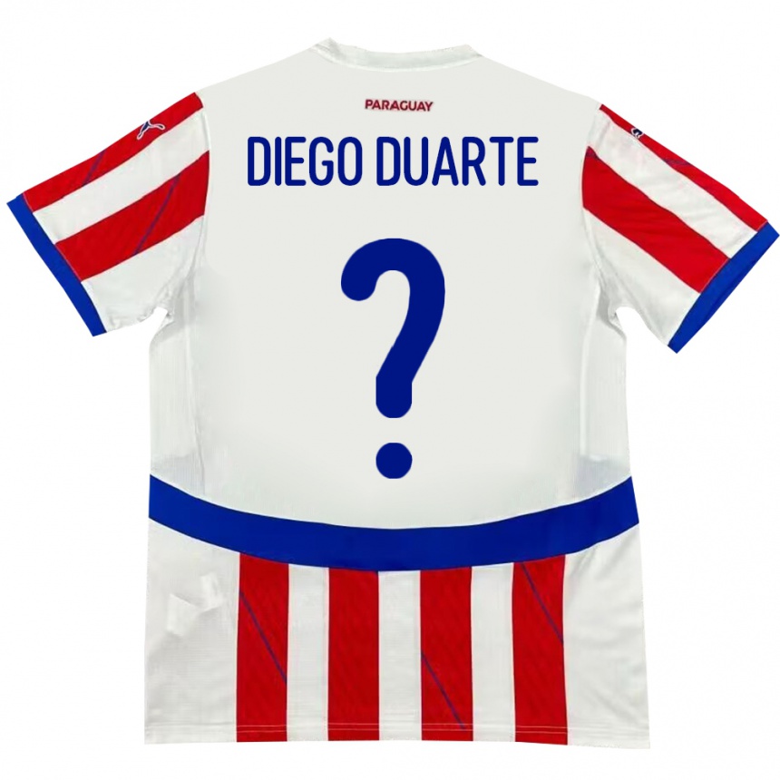 Kids Football Paraguay Diego Duarte #0 White Red Home Jersey 24-26 T-Shirt Za