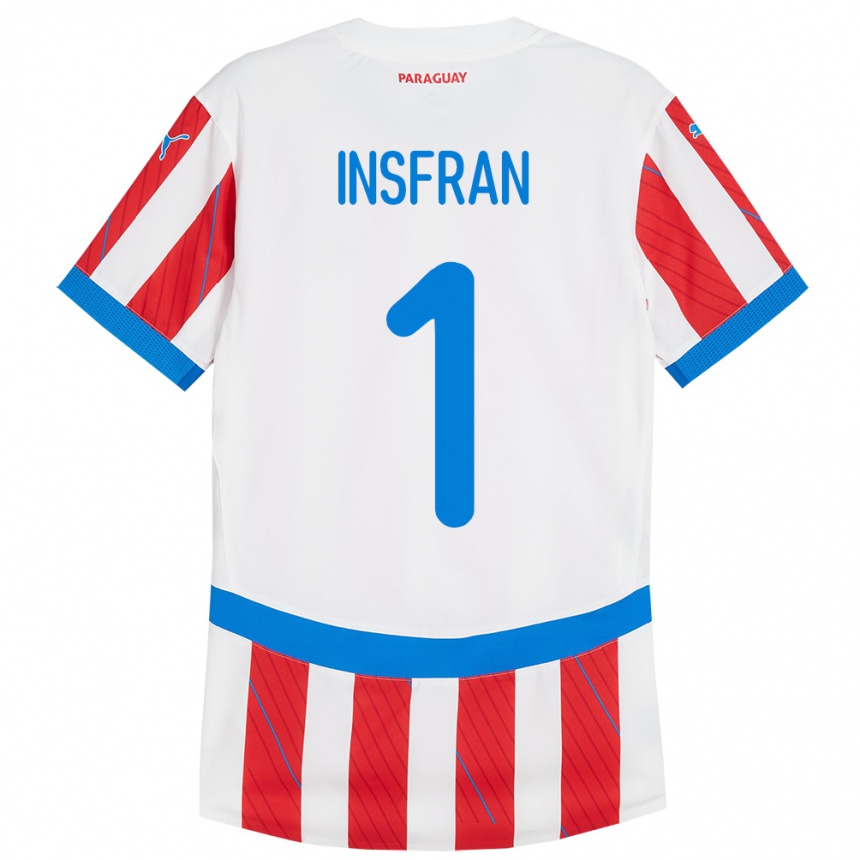 Kids Football Paraguay Facundo Insfrán #1 White Red Home Jersey 24-26 T-Shirt Za