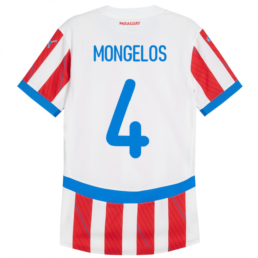 Kids Football Paraguay Rolando Mongelós #4 White Red Home Jersey 24-26 T-Shirt Za