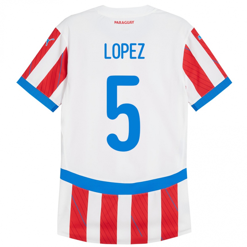 Kids Football Paraguay Óscar López #5 White Red Home Jersey 24-26 T-Shirt Za