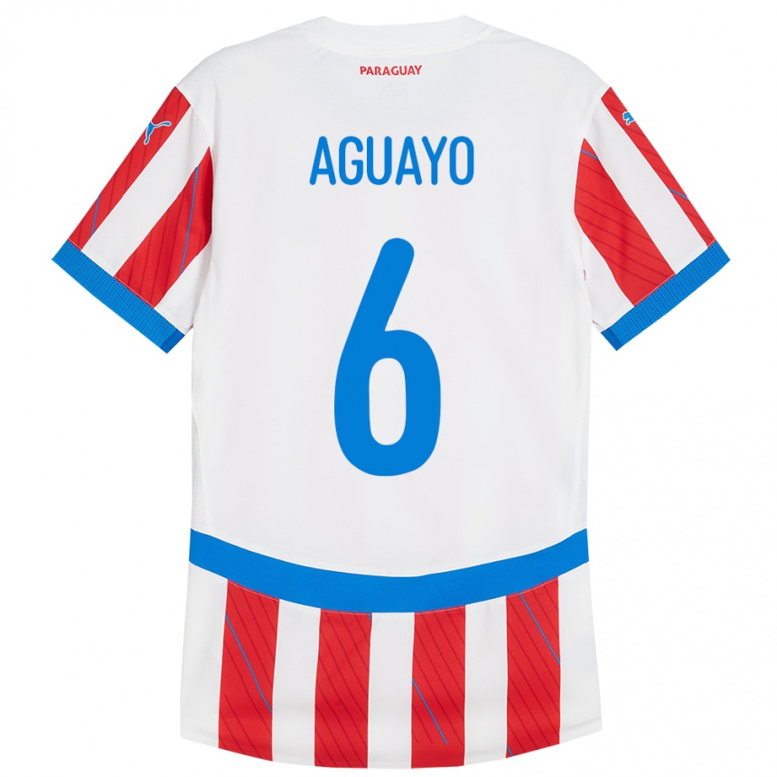 Kids Football Paraguay Ángel Aguayo #6 White Red Home Jersey 24-26 T-Shirt Za