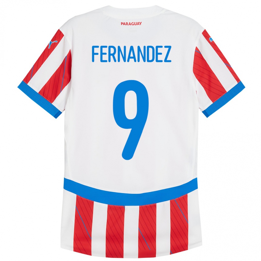 Kids Football Paraguay David Fernández #9 White Red Home Jersey 24-26 T-Shirt Za