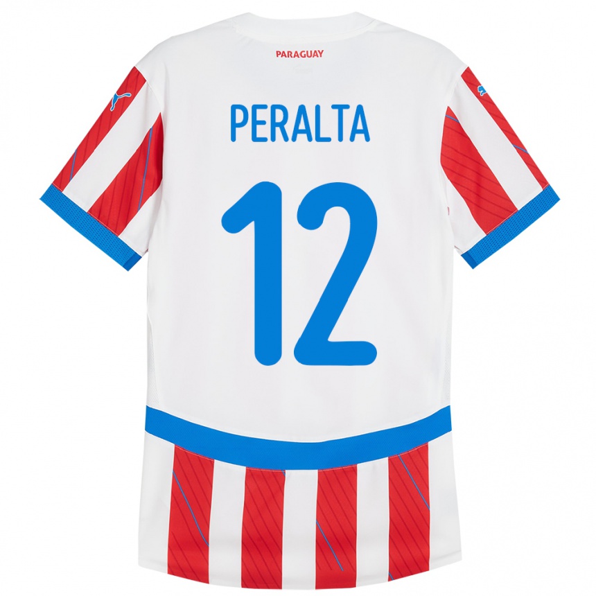 Kids Football Paraguay Jesús Peralta #12 White Red Home Jersey 24-26 T-Shirt Za