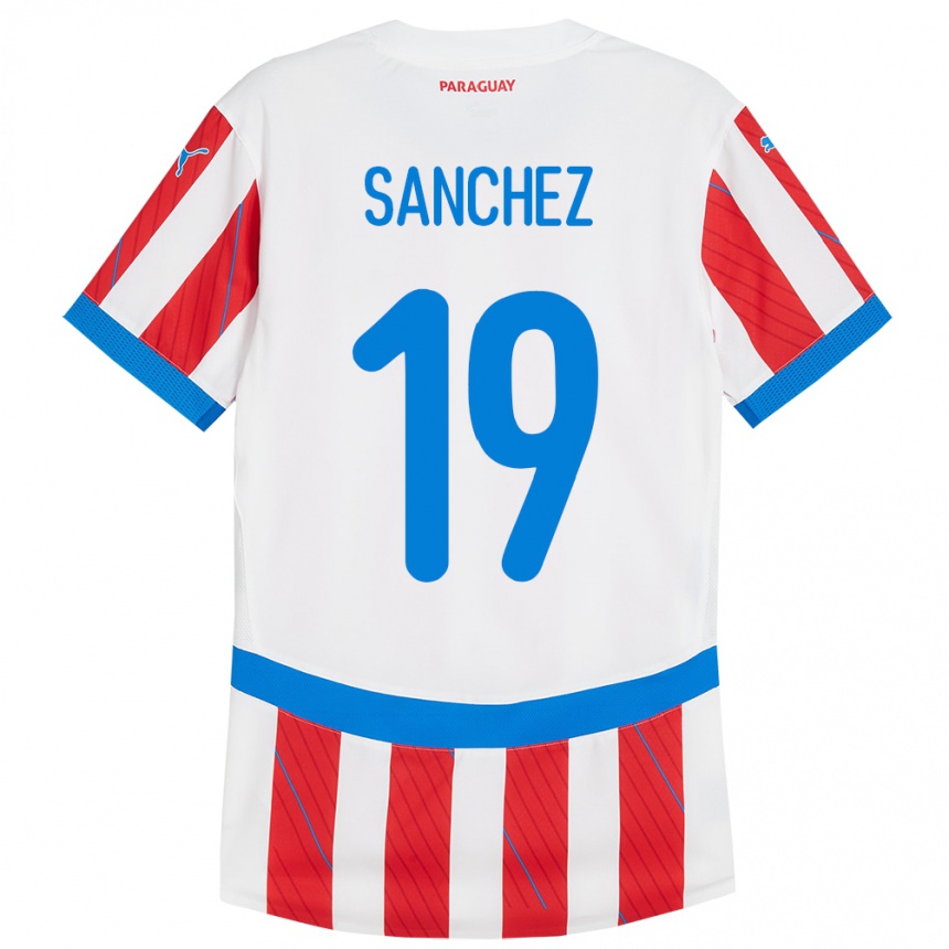 Kids Football Paraguay Juan Sánchez #19 White Red Home Jersey 24-26 T-Shirt Za