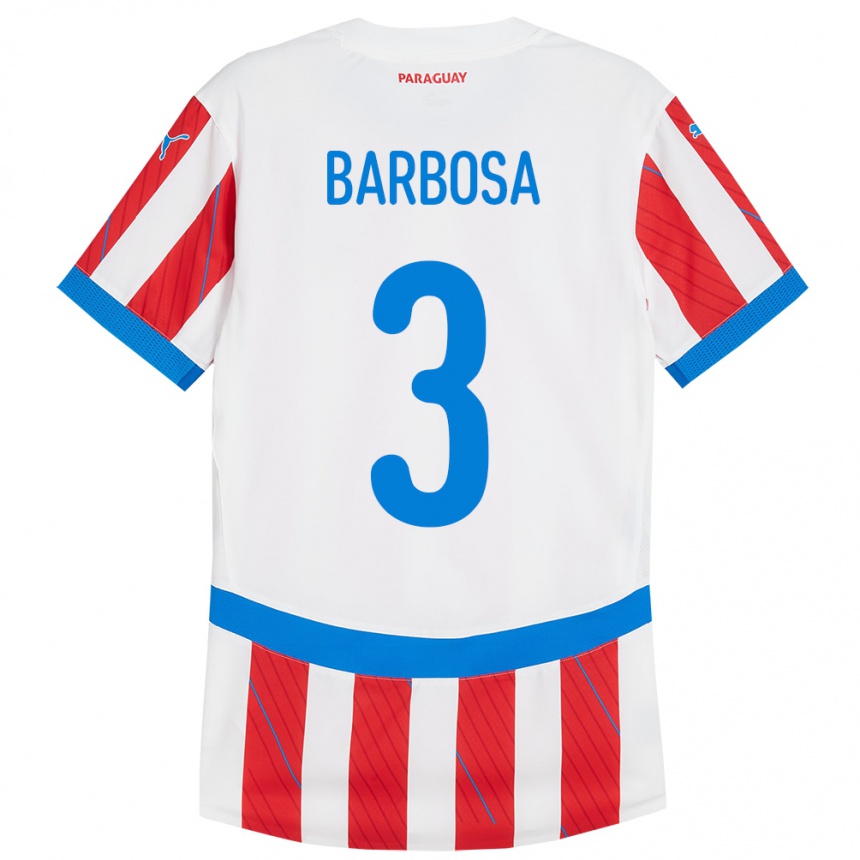 Kids Football Paraguay Camila Barbosa #3 White Red Home Jersey 24-26 T-Shirt Za