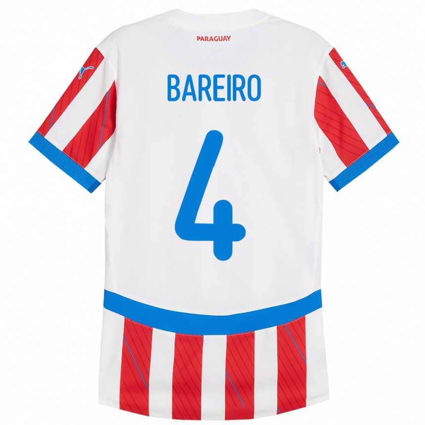 Kids Football Paraguay Daysy Bareiro #4 White Red Home Jersey 24-26 T-Shirt Za