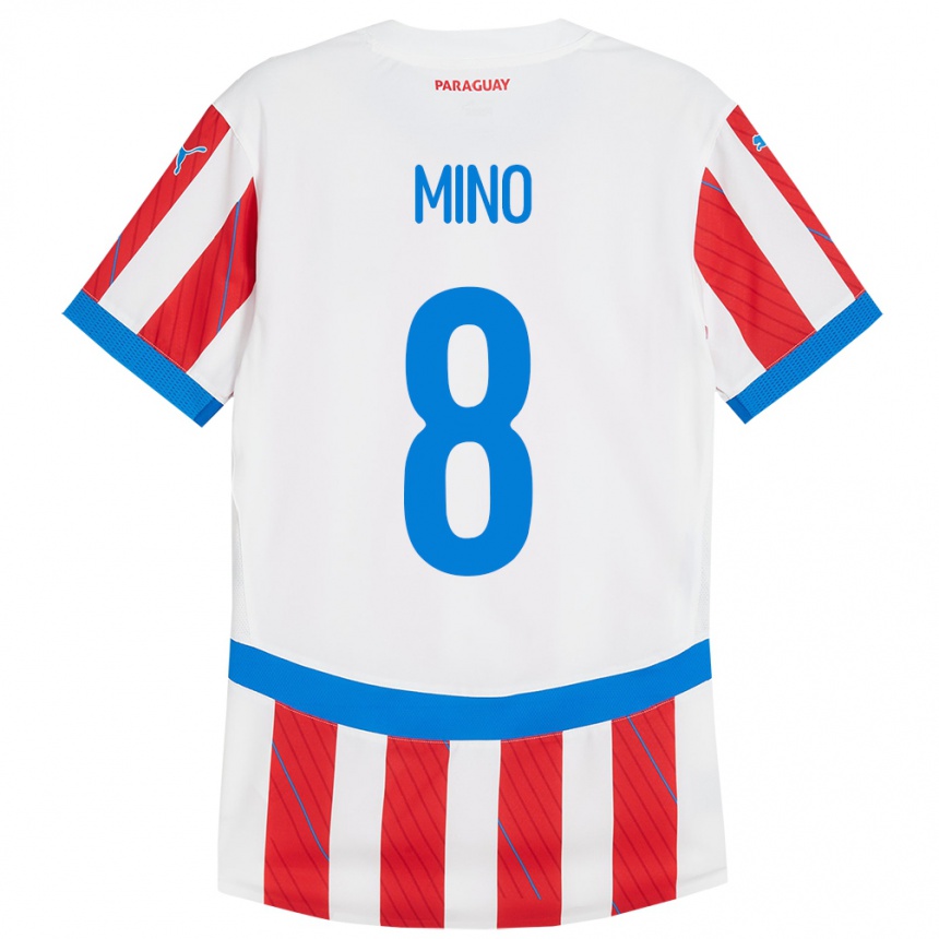 Kids Football Paraguay Rosa Miño #8 White Red Home Jersey 24-26 T-Shirt Za