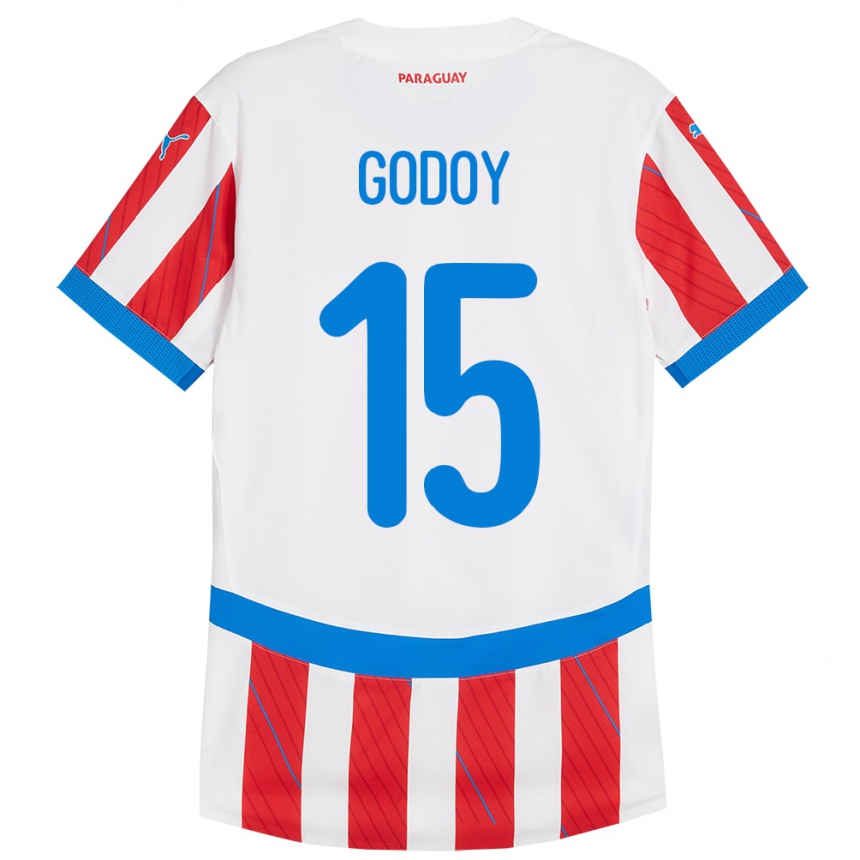 Kids Football Paraguay Fanny Godoy #15 White Red Home Jersey 24-26 T-Shirt Za