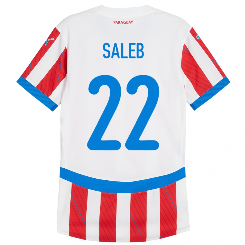 Kids Football Paraguay Gloria Saleb #22 White Red Home Jersey 24-26 T-Shirt Za