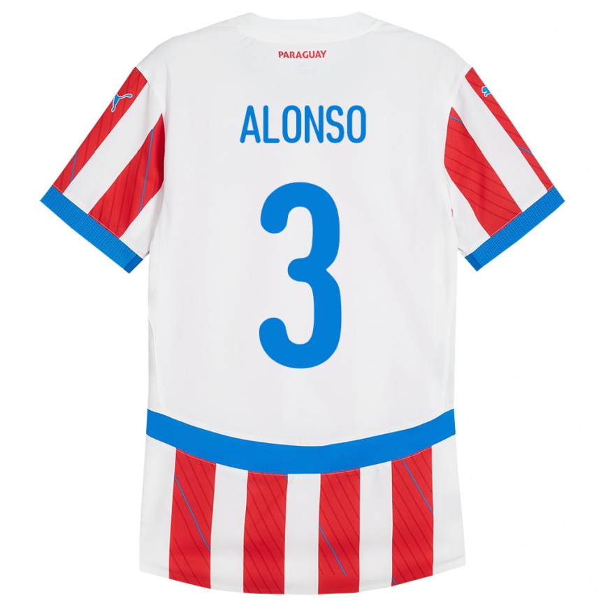 Kids Football Paraguay Lorena Alonso #3 White Red Home Jersey 24-26 T-Shirt Za