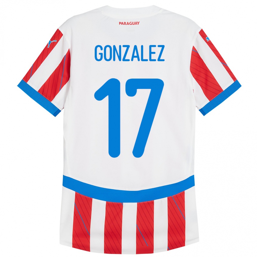 Kids Football Paraguay Lourdes González #17 White Red Home Jersey 24-26 T-Shirt Za