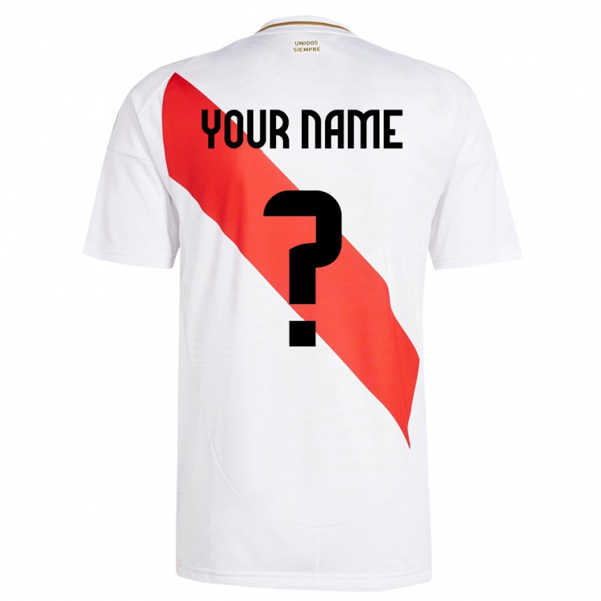 Kids Football Peru Your Name #0 White Home Jersey 24-26 T-Shirt Za