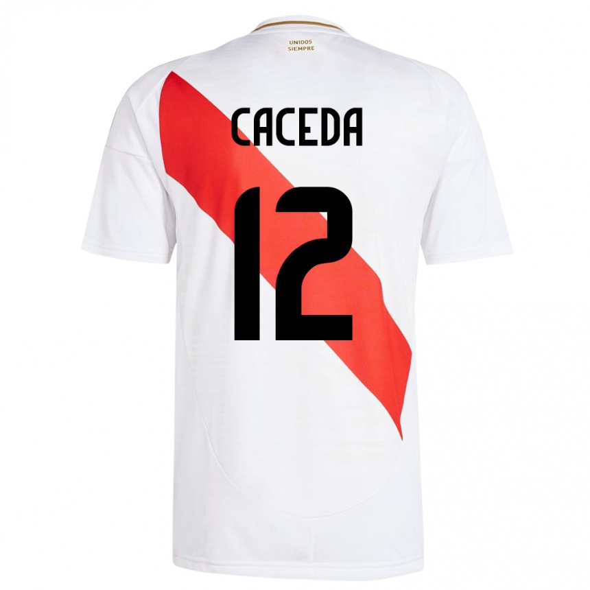 Kids Football Peru Carlos Cáceda #12 White Home Jersey 24-26 T-Shirt Za