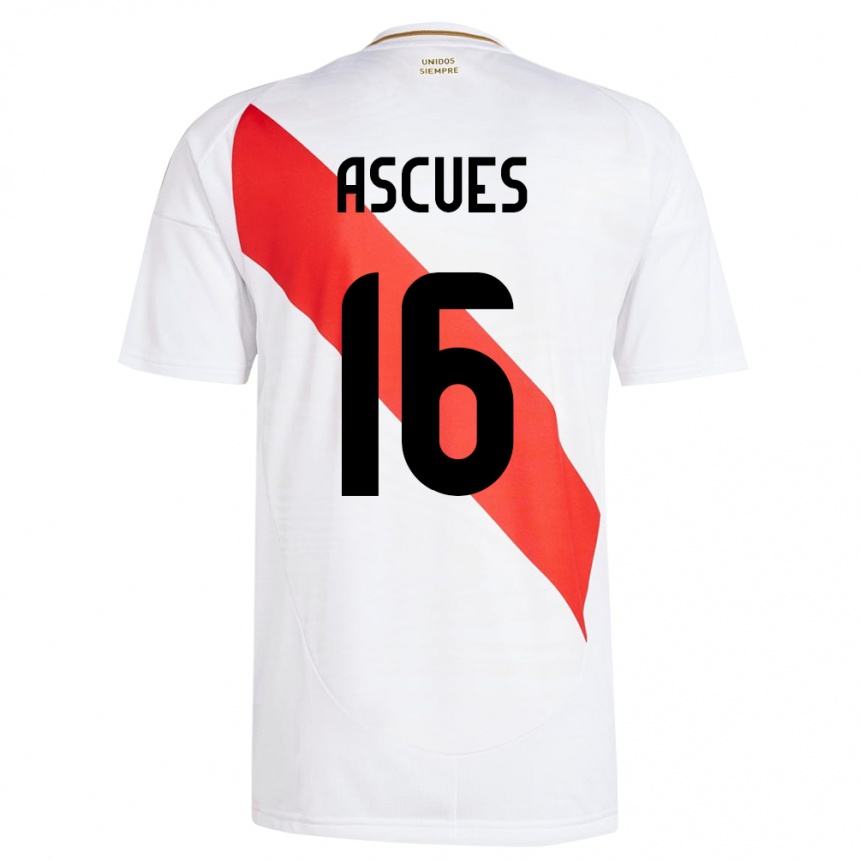 Kids Football Peru Carlos Ascues #16 White Home Jersey 24-26 T-Shirt Za