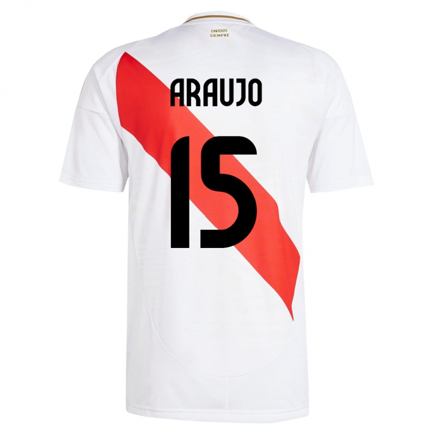 Kids Football Peru Miguel Araujo #15 White Home Jersey 24-26 T-Shirt Za