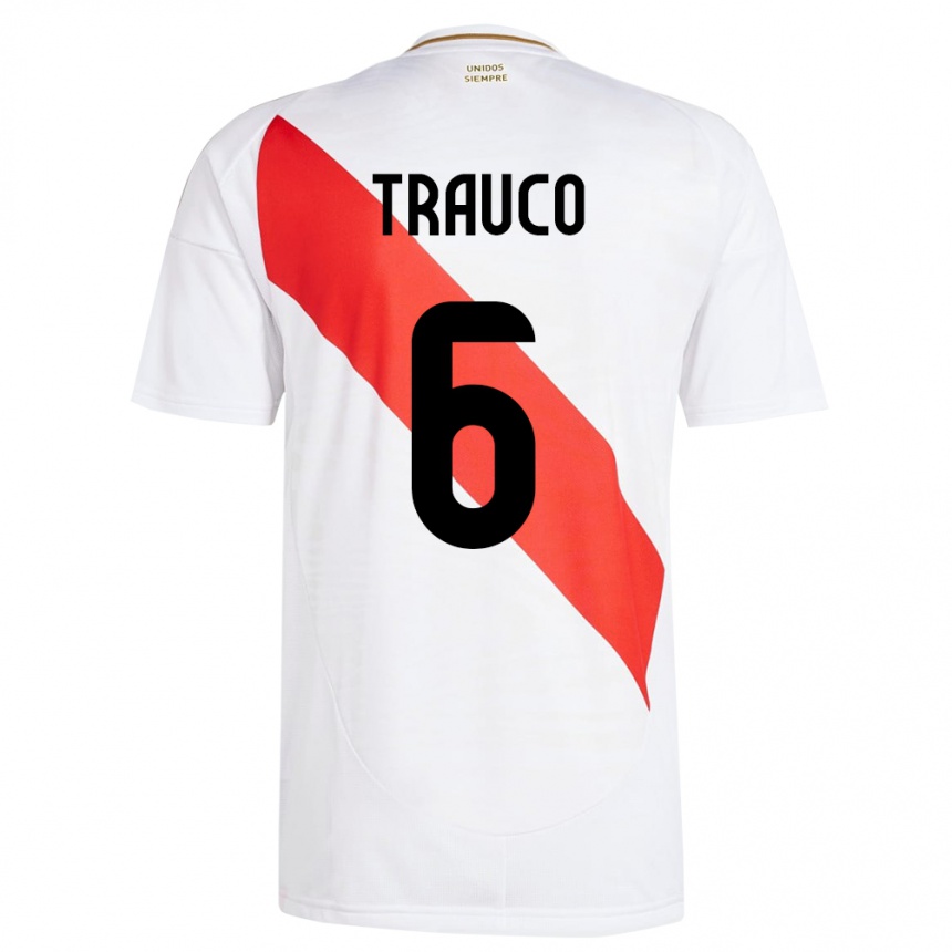 Kids Football Peru Miguel Trauco #6 White Home Jersey 24-26 T-Shirt Za