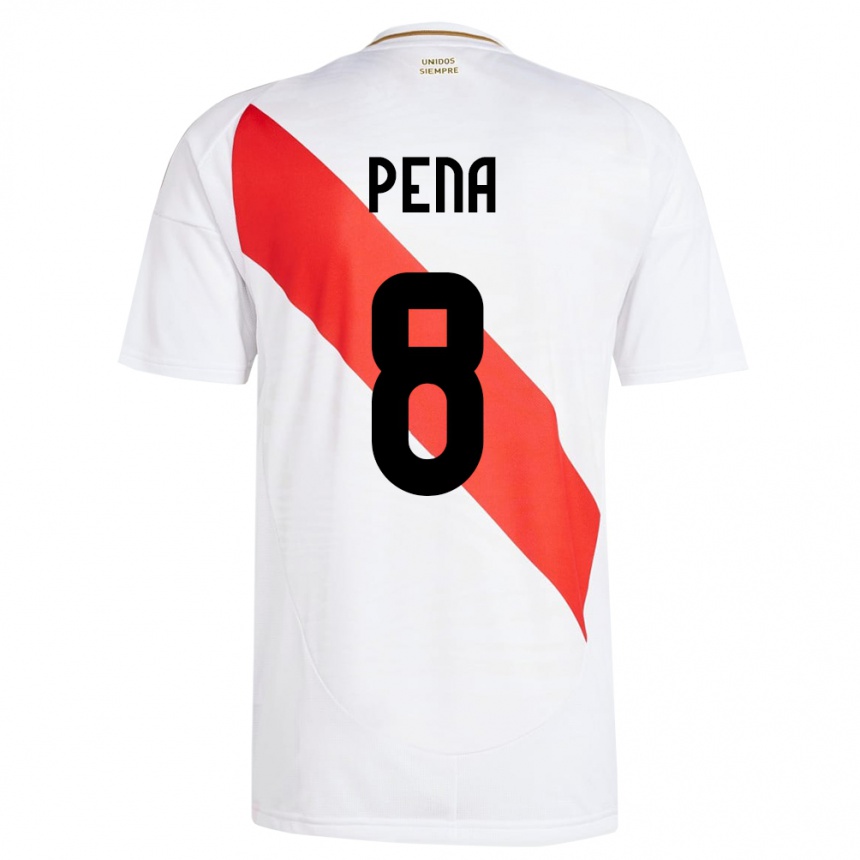 Kids Football Peru Sergio Peña #8 White Home Jersey 24-26 T-Shirt Za