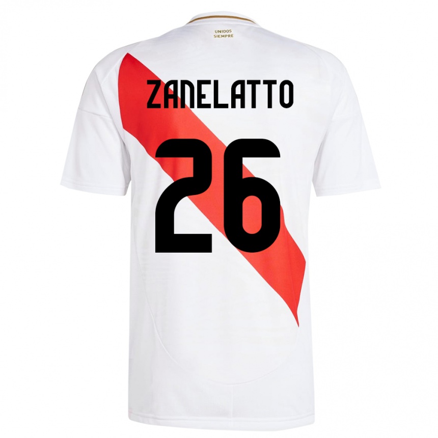 Kids Football Peru Franco Zanelatto #26 White Home Jersey 24-26 T-Shirt Za