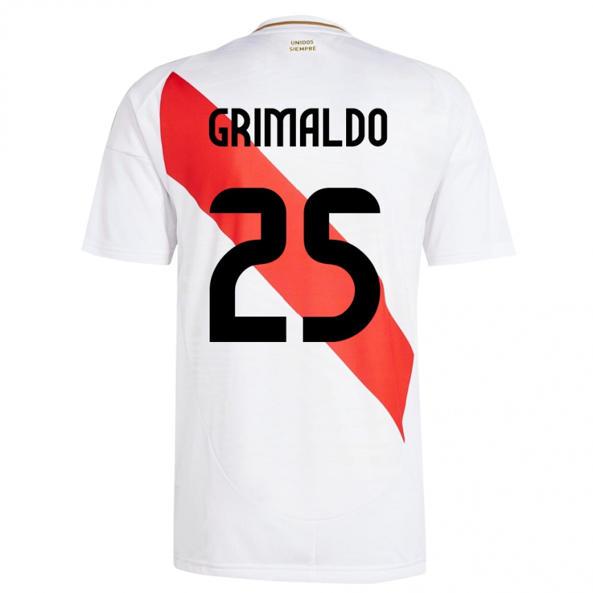 Kids Football Peru Joao Grimaldo #25 White Home Jersey 24-26 T-Shirt Za