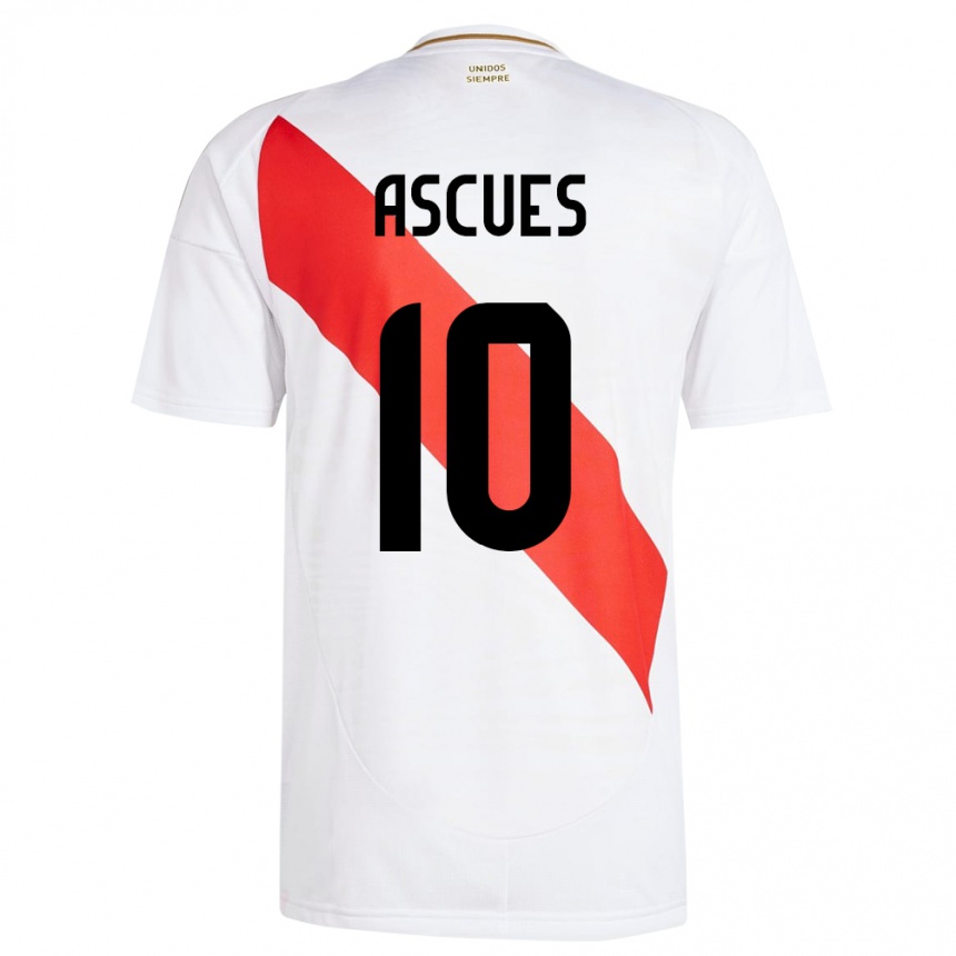 Kids Football Peru Adrián Ascues #10 White Home Jersey 24-26 T-Shirt Za