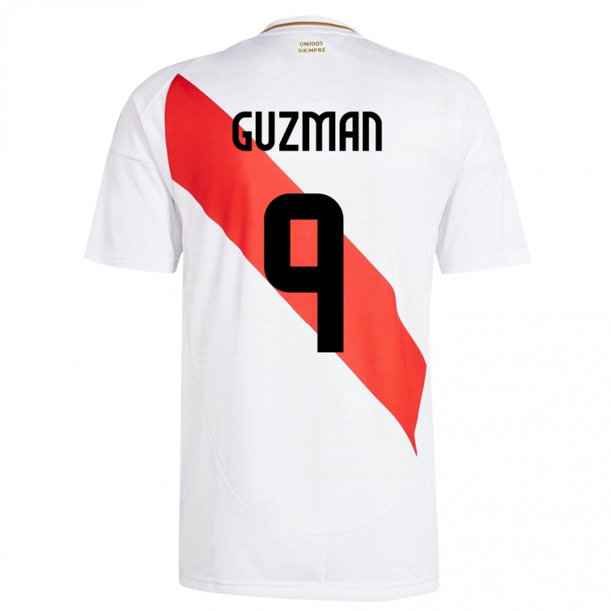 Kids Football Peru Víctor Guzmán #9 White Home Jersey 24-26 T-Shirt Za