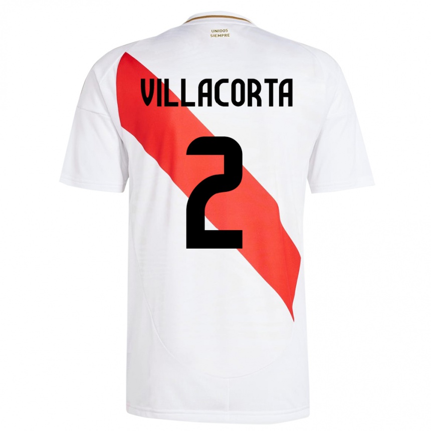 Kids Football Peru Anderson Villacorta #2 White Home Jersey 24-26 T-Shirt Za