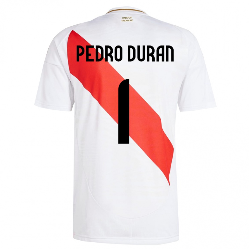 Kids Football Peru Juan Pedro Durán #1 White Home Jersey 24-26 T-Shirt Za