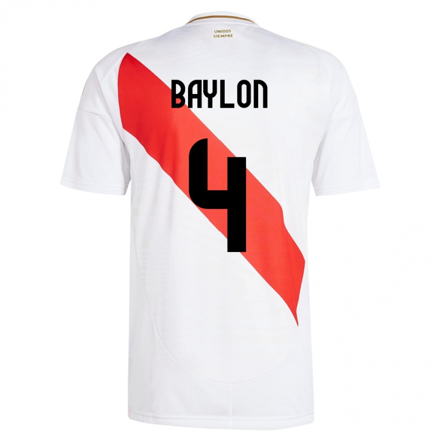 Kids Football Peru Luis Baylón #4 White Home Jersey 24-26 T-Shirt Za