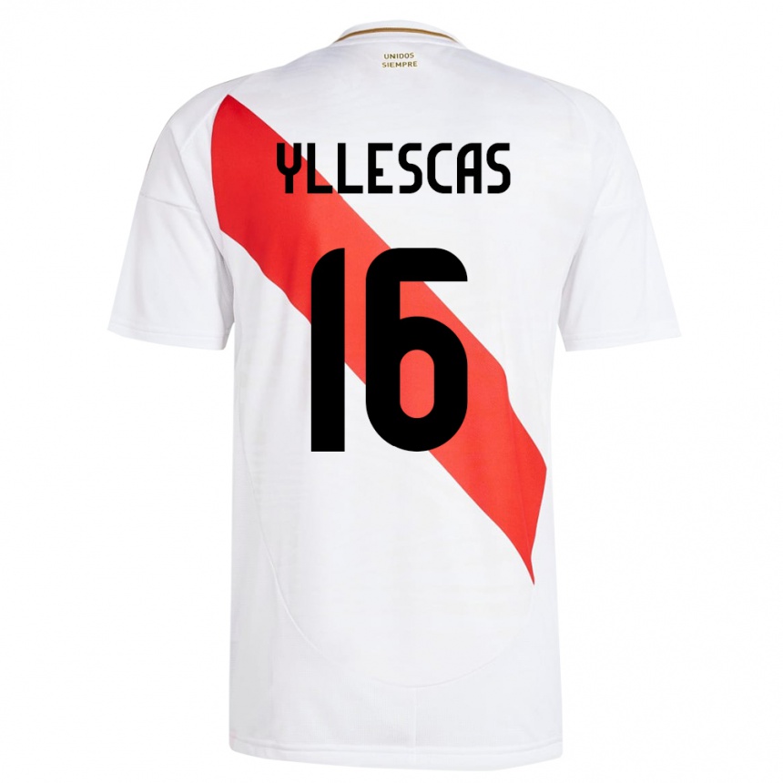 Kids Football Peru Jhosenffer Yllescas #16 White Home Jersey 24-26 T-Shirt Za