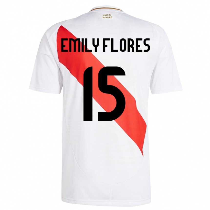 Kids Football Peru Emily Flores #15 White Home Jersey 24-26 T-Shirt Za