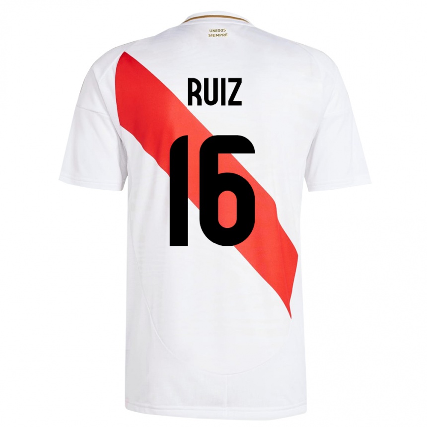 Kids Football Peru Birka Ruiz #16 White Home Jersey 24-26 T-Shirt Za