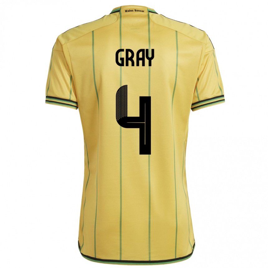 Kids Football Jamaica Tayvon Gray #4 Yellow Home Jersey 24-26 T-Shirt Za