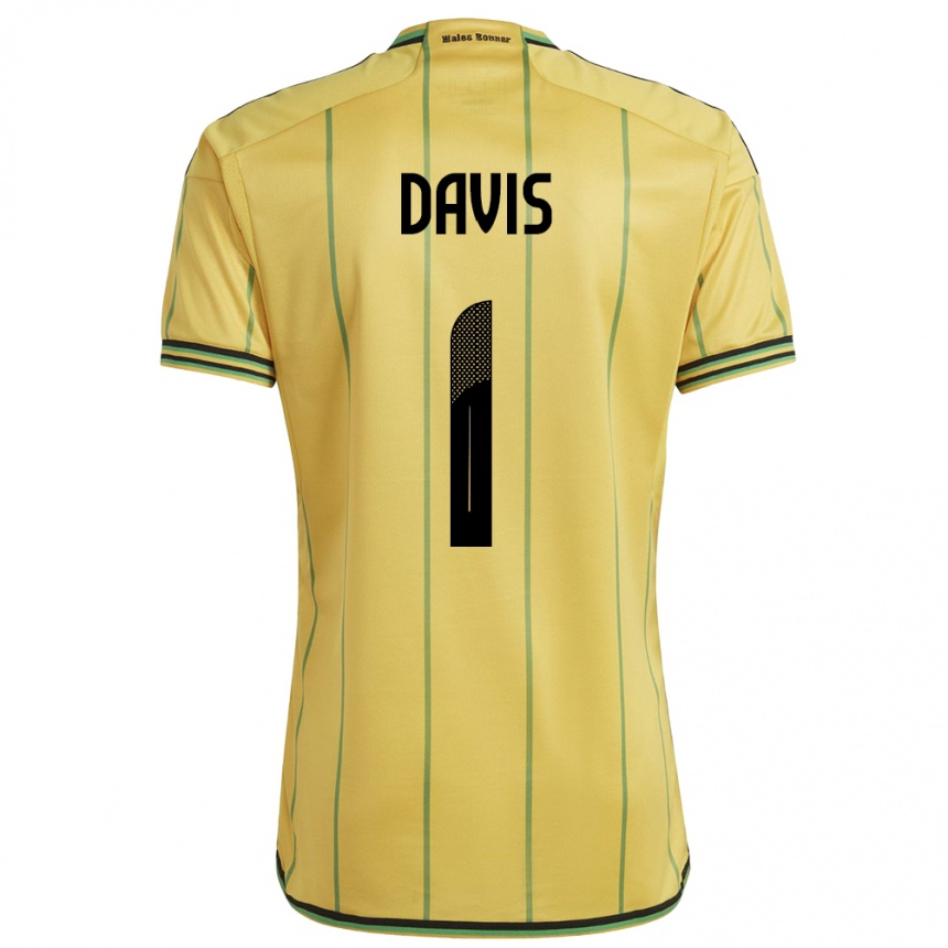 Kids Football Jamaica Shaquan Davis #1 Yellow Home Jersey 24-26 T-Shirt Za