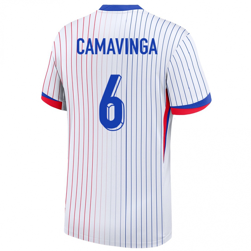 Kids Football France Eduardo Camavinga #6 White Away Jersey 24-26 T-Shirt Za