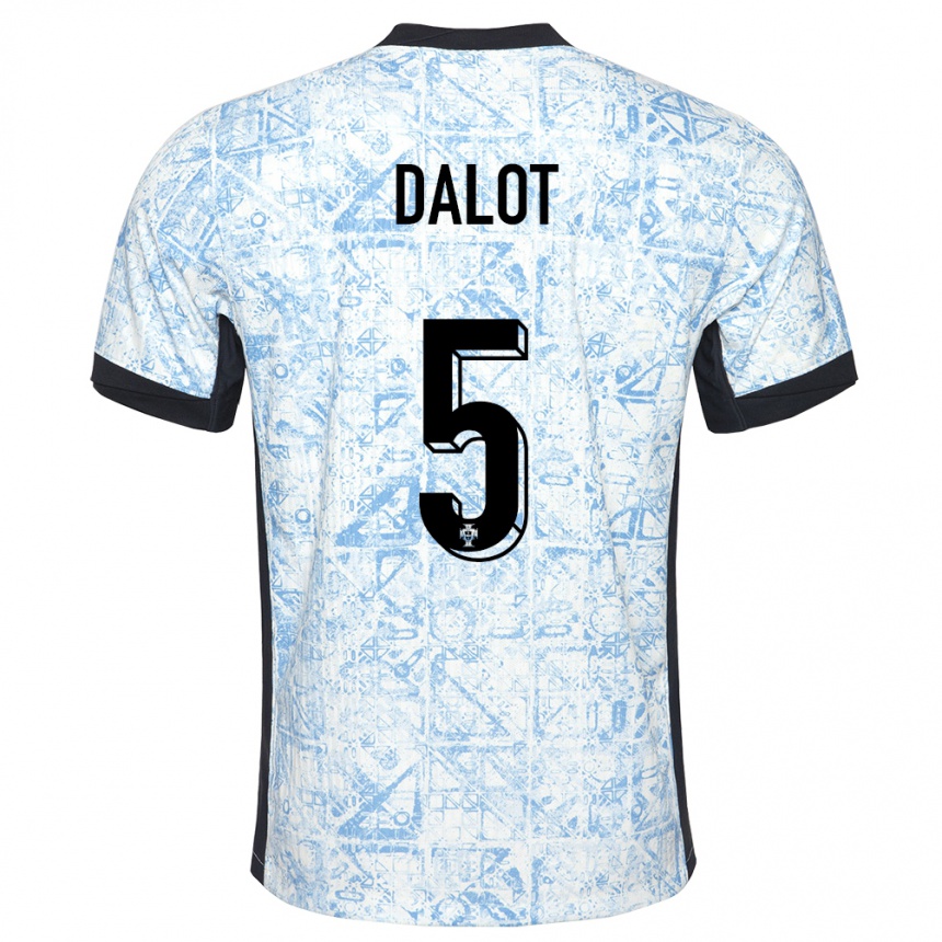 Kids Football Portugal Diogo Dalot #5 Cream Blue Away Jersey 24-26 T-Shirt Za