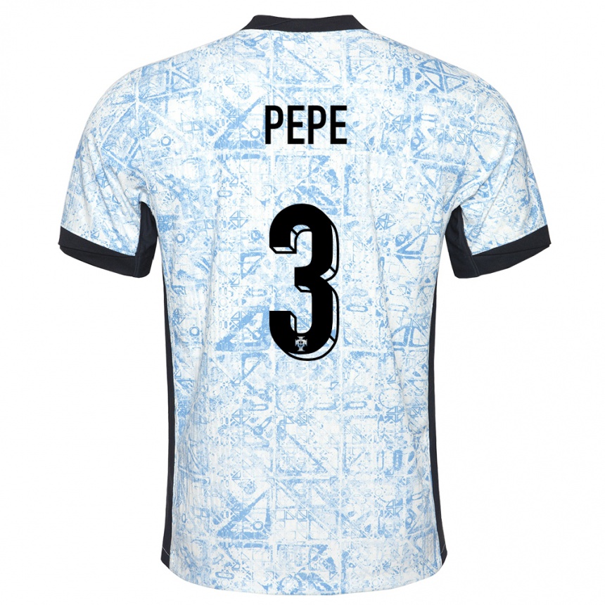 Kids Football Portugal Pepe #3 Cream Blue Away Jersey 24-26 T-Shirt Za