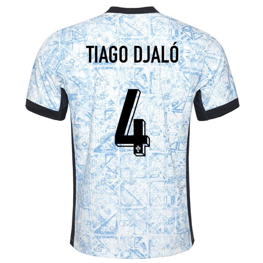 Kids Football Portugal Tiago Djalo #4 Cream Blue Away Jersey 24-26 T-Shirt Za