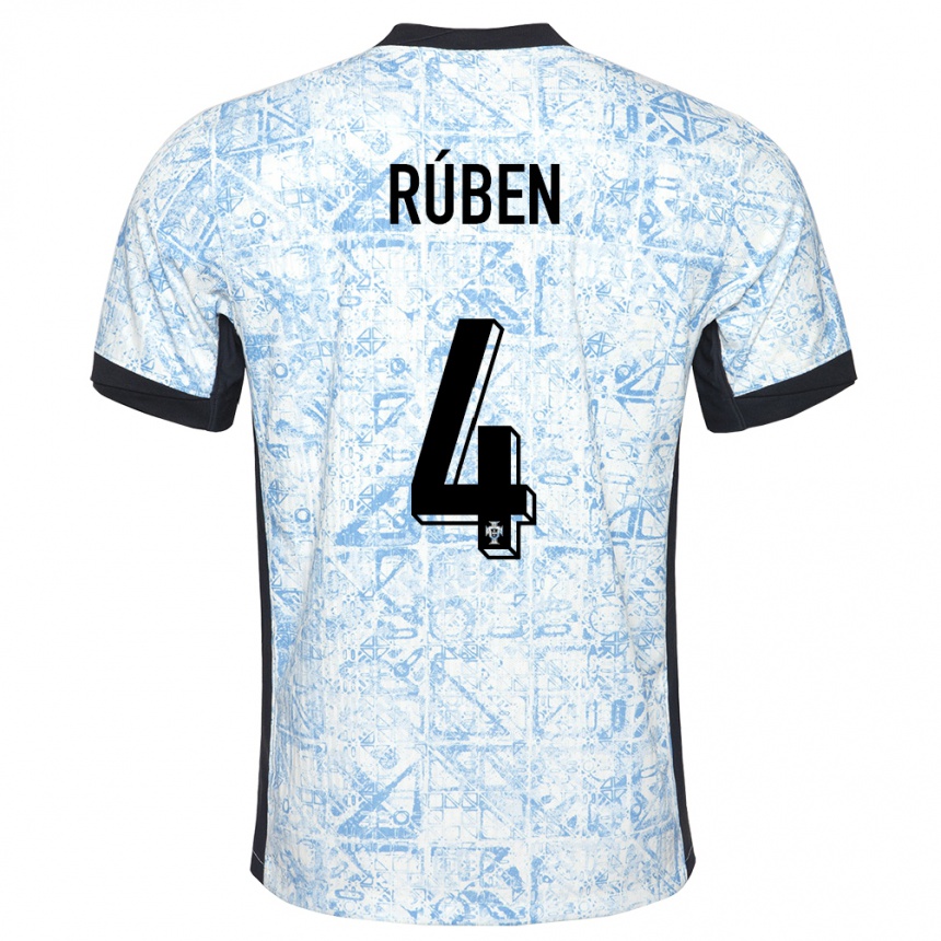 Kids Football Portugal Ruben Dias #4 Cream Blue Away Jersey 24-26 T-Shirt Za