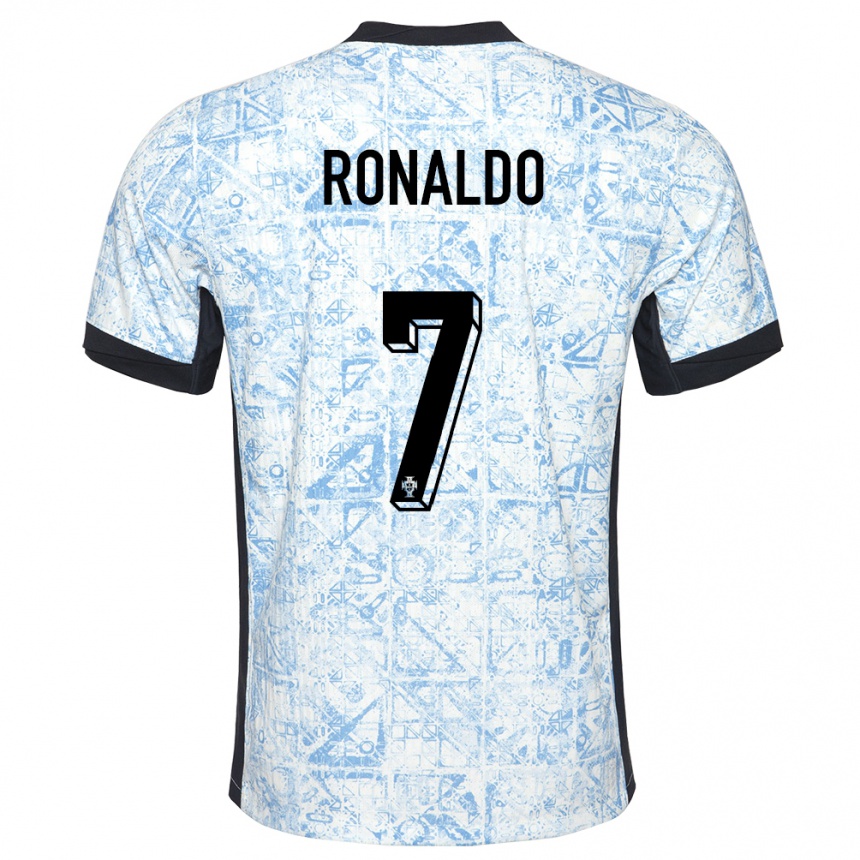 Kids Football Portugal Cristiano Ronaldo #7 Cream Blue Away Jersey 24-26 T-Shirt Za