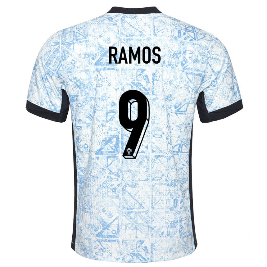 Kids Football Portugal Goncalo Ramos #9 Cream Blue Away Jersey 24-26 T-Shirt Za