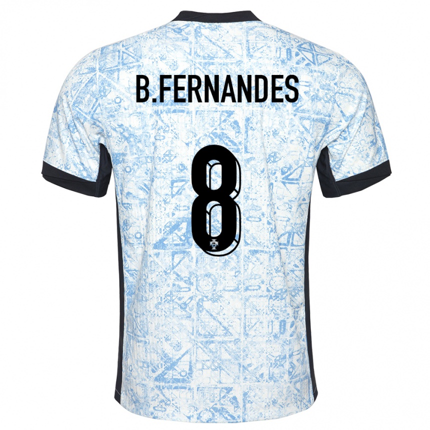 Kids Football Portugal Bruno Fernandes #8 Cream Blue Away Jersey 24-26 T-Shirt Za