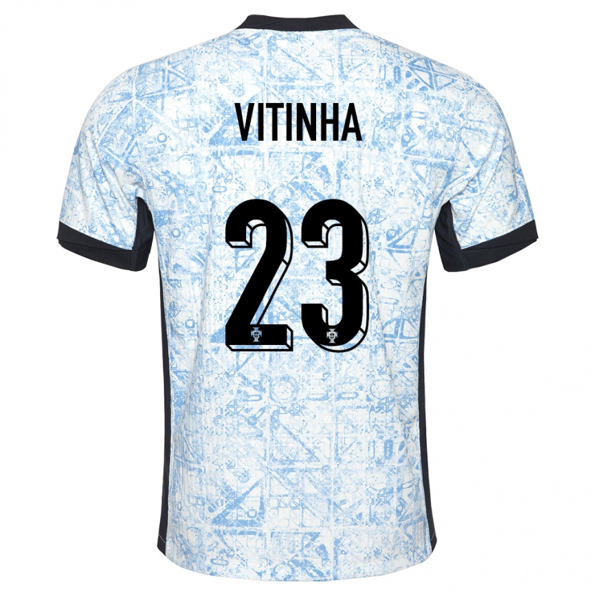 Kids Football Portugal Vitinha #23 Cream Blue Away Jersey 24-26 T-Shirt Za