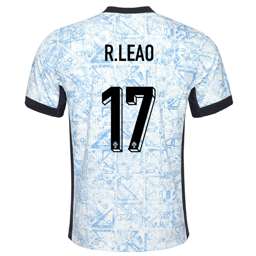 Kids Football Portugal Rafael Leao #17 Cream Blue Away Jersey 24-26 T-Shirt Za