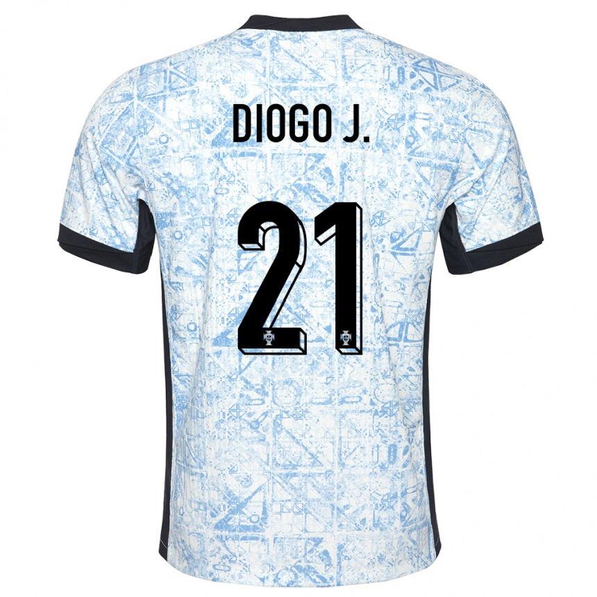 Kids Football Portugal Diogo Jota #21 Cream Blue Away Jersey 24-26 T-Shirt Za